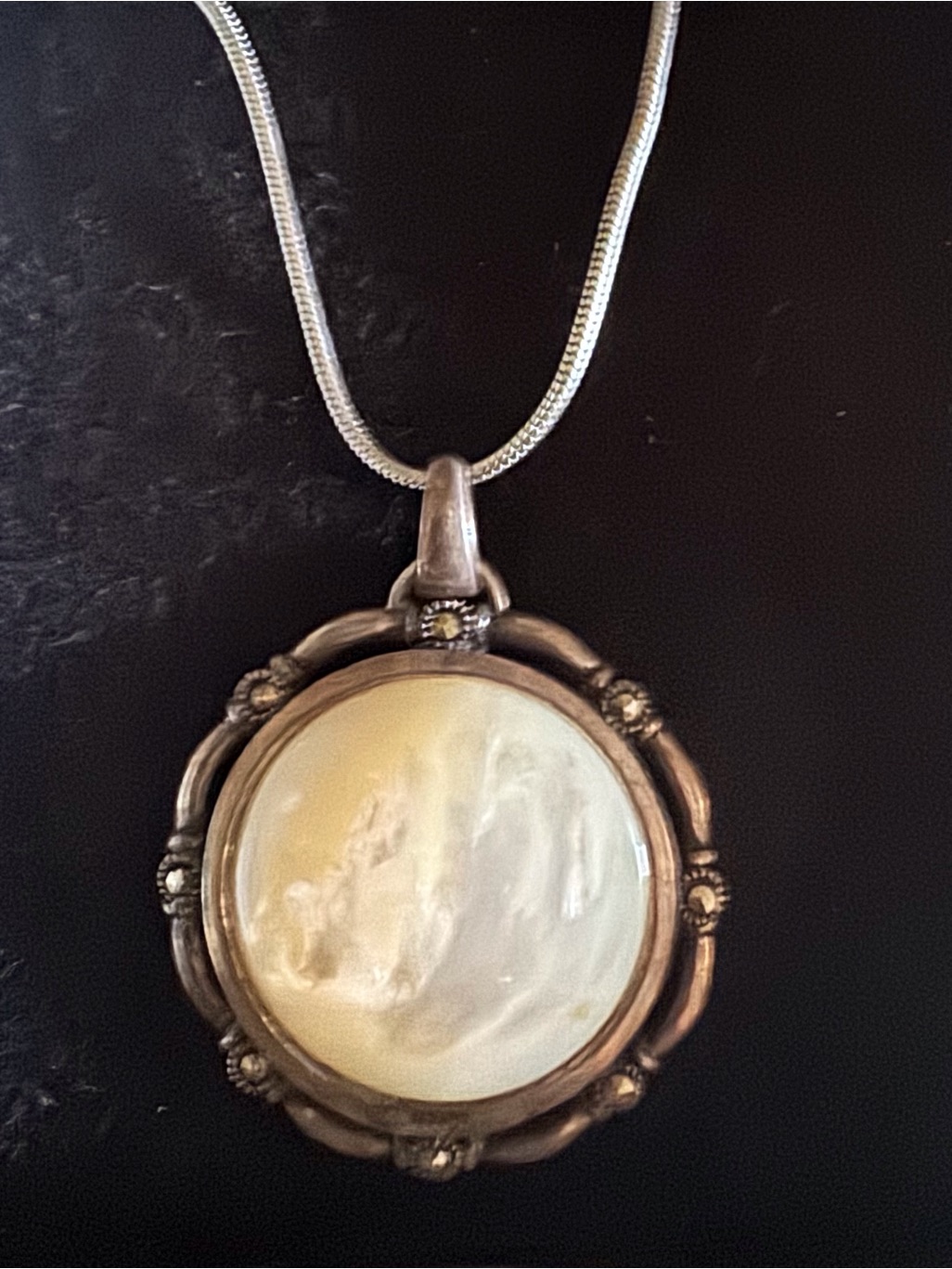 Vintage Sterling Silver 925 Mother Of Pearl Necklace